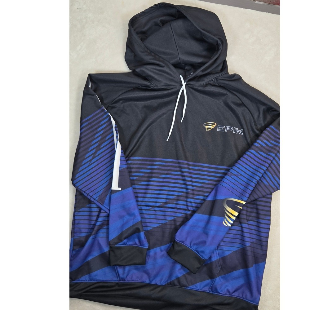 BPI Performance Hoodie Mens XL Black Blue Graphic Crane Muehlhan Excellent 2020s